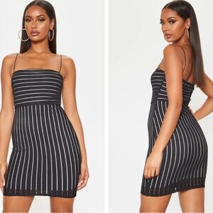 PrettyLittleThing Black Striped Mesh Strappy Bodycon Dress -6